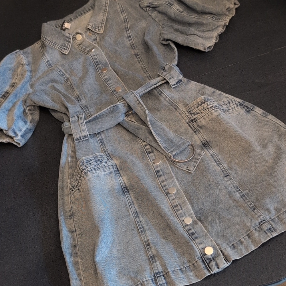 Fate Blue Denim Dress with Belted Waist